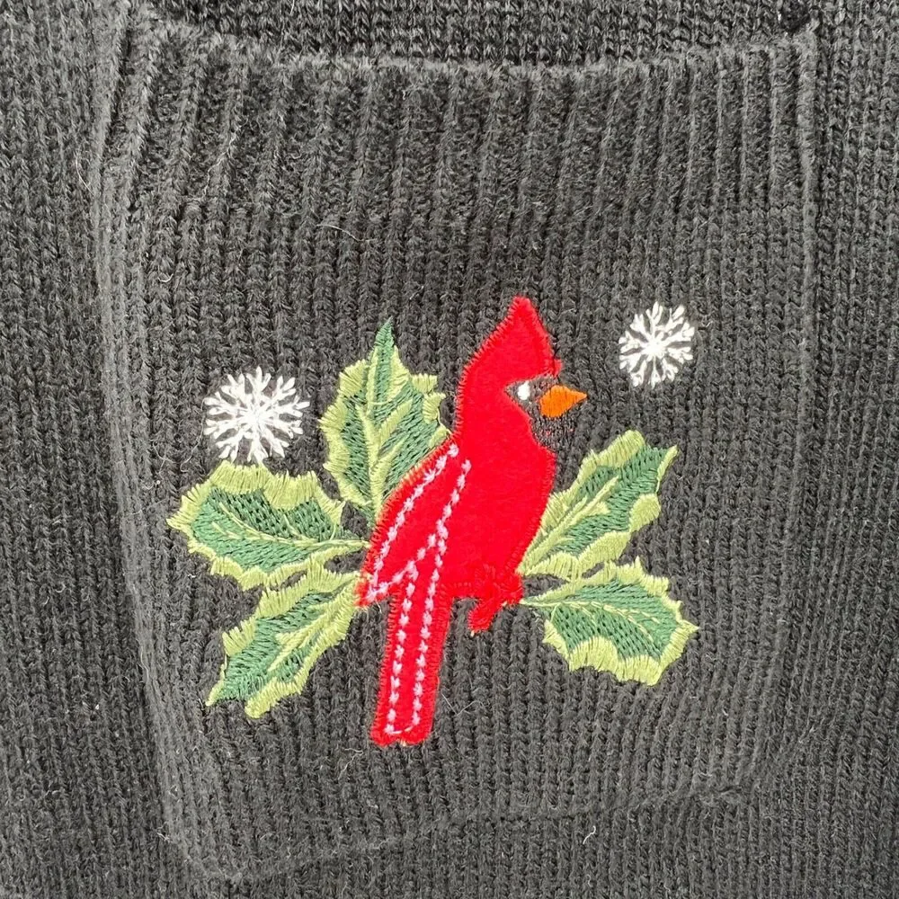 Unbranded Open Cardigan Vest Christmas Embroidered Black Cardinals Women's M